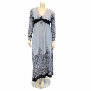 Gray Black Paisley Long Sleeve Maxi Dress